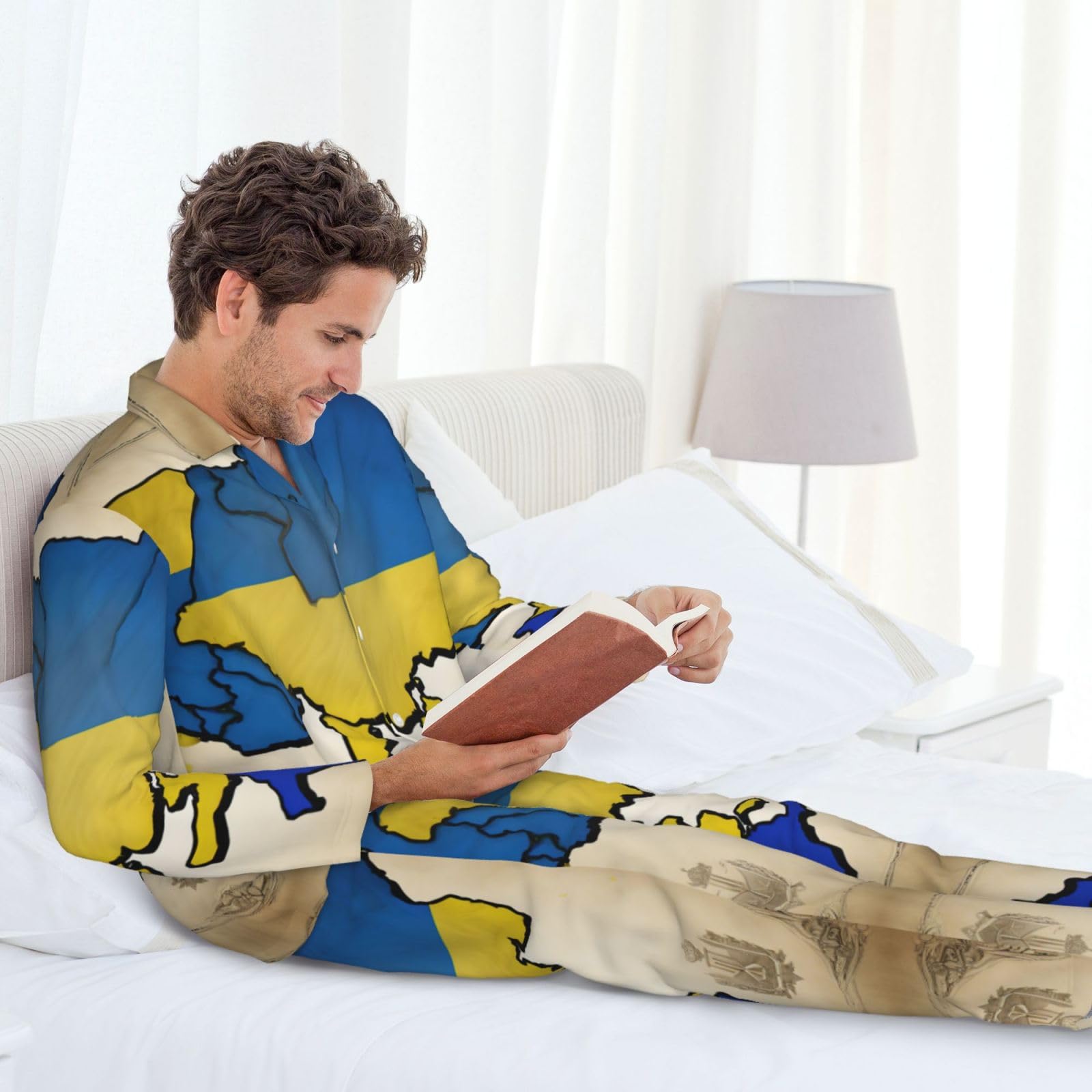 Ucraina Mappa topografica Pigiama da uomo a maniche lunghe Set pigiama Ucraina mappa topografica da uomo a maniche lunghe set pigiama morbido loungwear tasche pantaloni pigiama nero