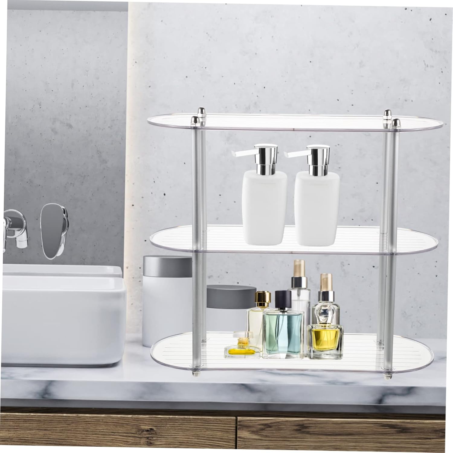 Multi-Functional Desktop Storage Rack Floating Shelf Unit for Bathroom Dresser Organizer Countertop
