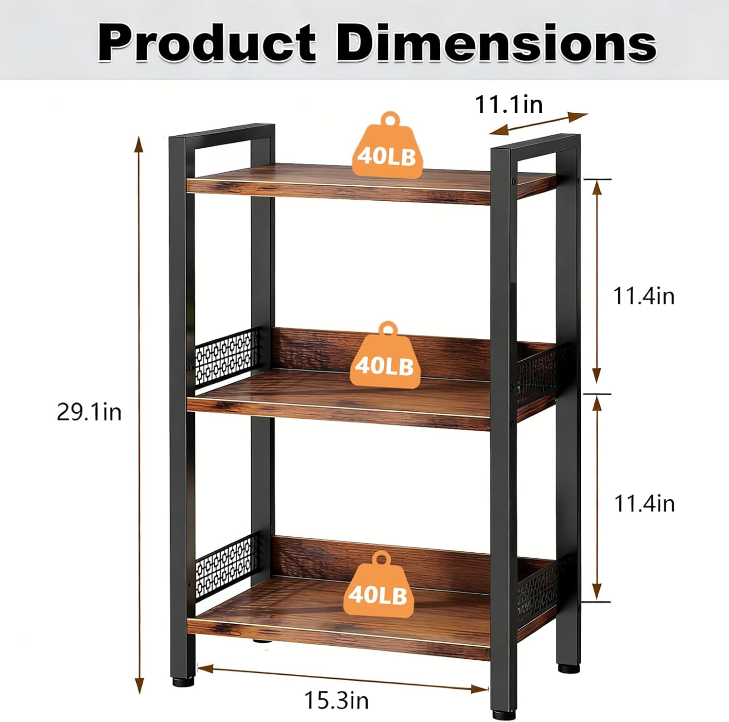 3-Tier Book Shelf, Bookcase with a Back Panel, Storage Shelves for Bedroom, Living Room & Home Storage (Brown Black)