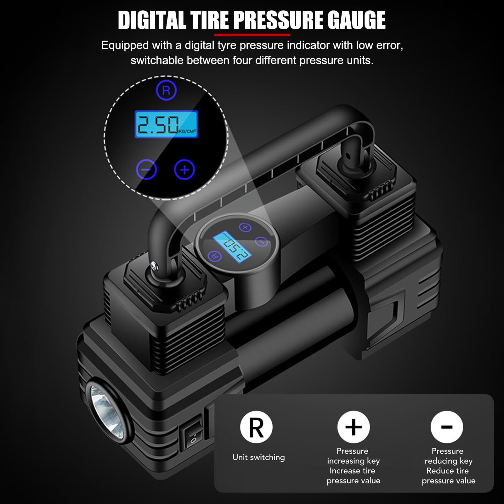 Compressore Aria Portatile - Mini Compressore 12V/220V Per Pneumatici Con Manometro - Foto 14