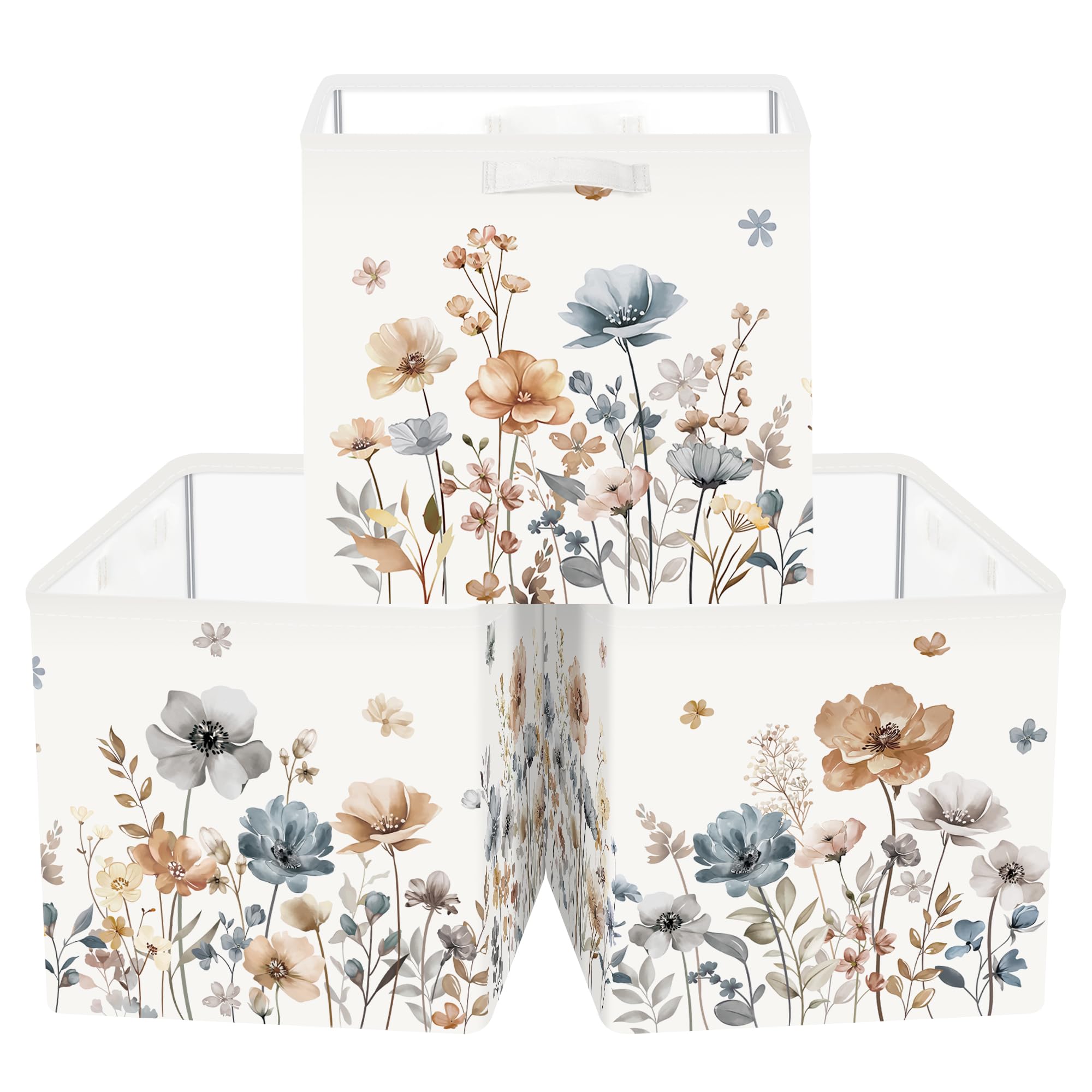Clastyle 3 pcs Flowers Cube Storage Boxes for Shelves Kallax Boxes