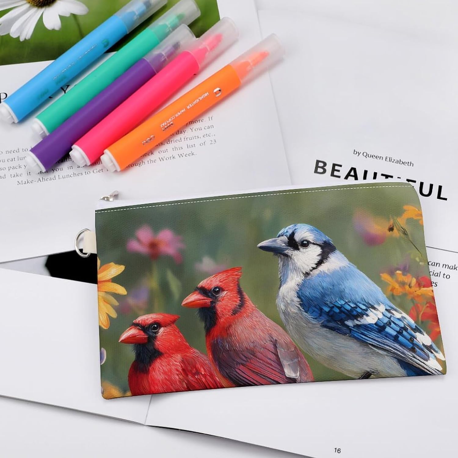 Cardinal Bluebird Jay Coin Purse Pouch Change Holder With Zip Canvas Clutch Card Wallet for Women Men