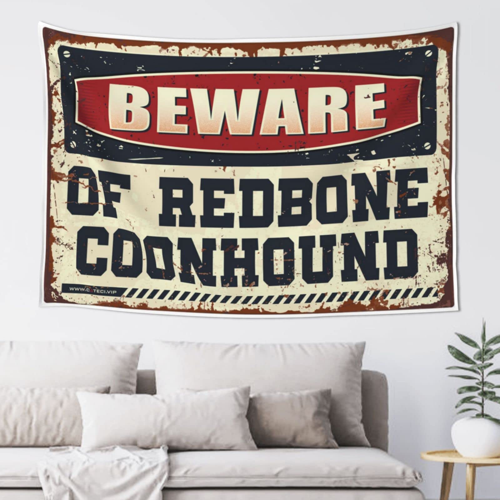 PRAVOXI Funny Outdoor Decor Beware Of Redbone Coonhound Tapestry Hanging Wall Decor Astethic Stuff For Room(75X100CM)