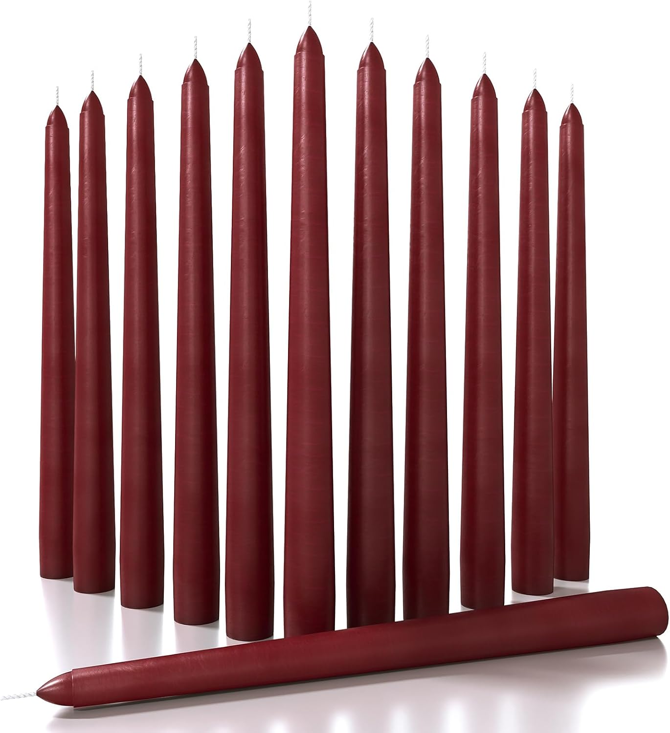 CANDWAX 10 inch Taper Candles Set of 12 - Dripless Taper Candles and Unscented Candlesticks - Perfect as Dinner Candles and Household Candles - Burgundy Candles 10 inch Burgundy