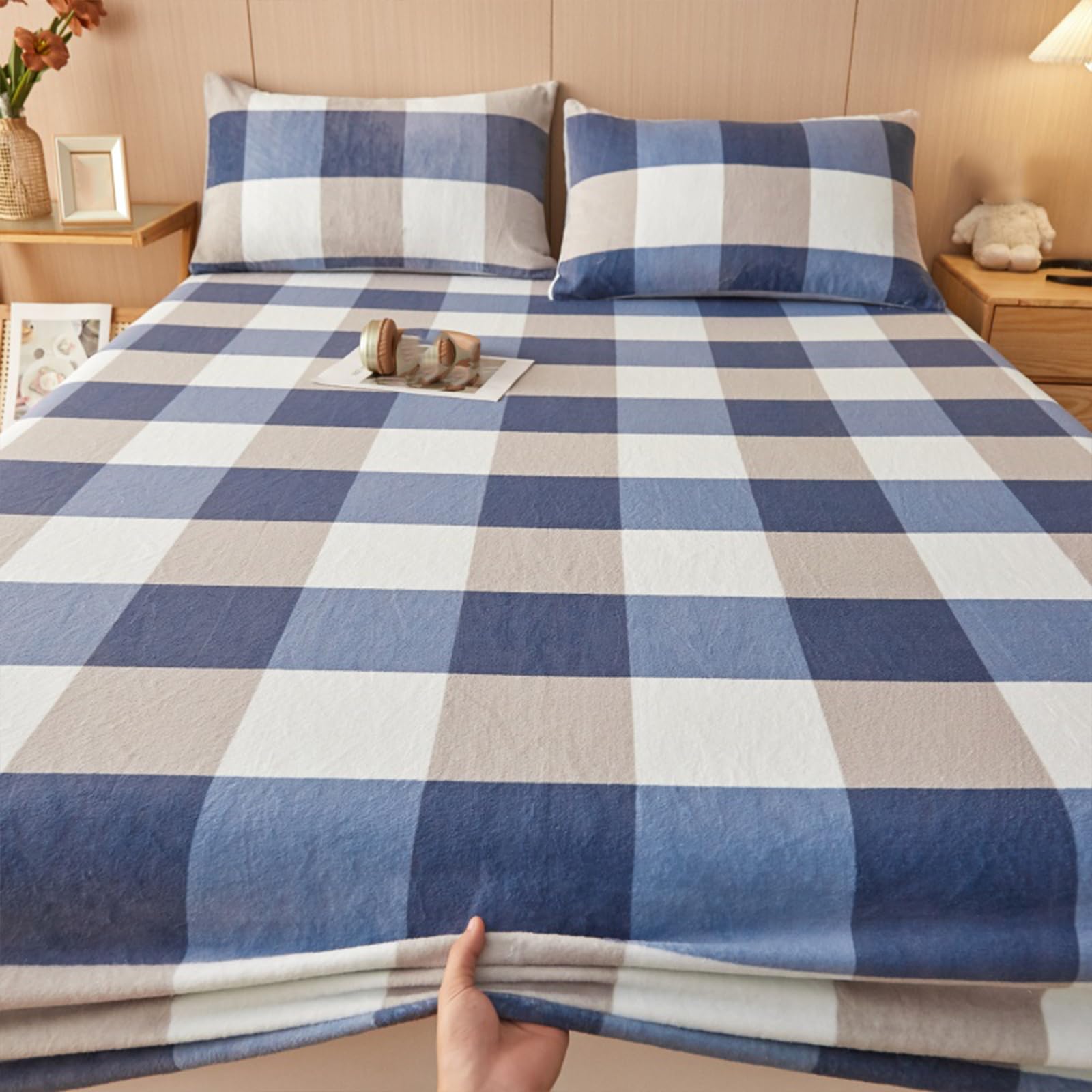 Drap-Housse 200x220 Carreaux Vert Clair Lit Super King