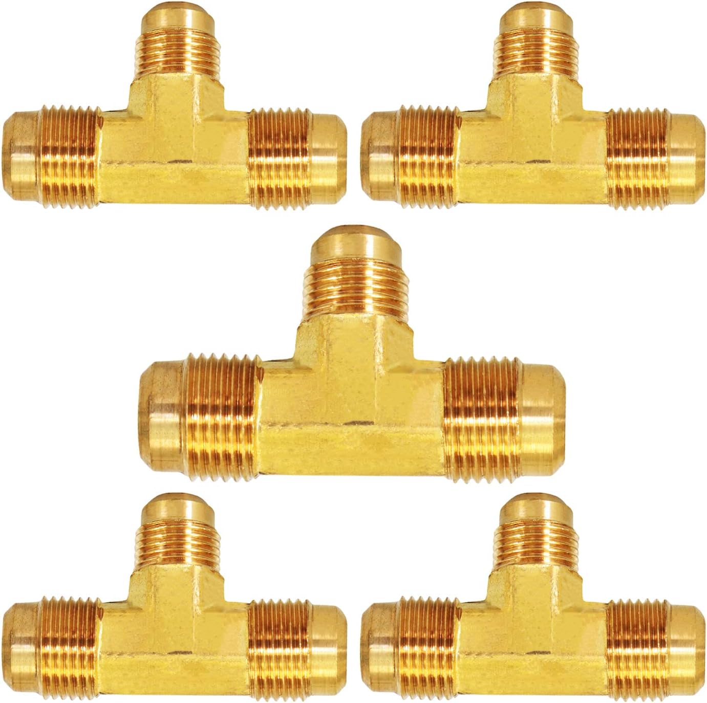 Highcraft G44S-121238-5 Flare Tee Pipe Fitting; 1/2" x 3/8" O.D. Connections; Brass (5 Pack)