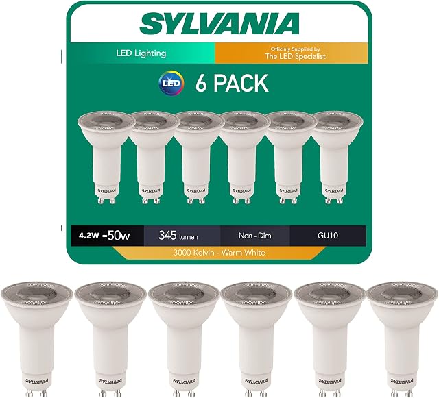 6 X SYLVANIA 0026585 Long Neck LED Light Bulb Gu10 36° 3000k Warm White - 4.2 Watt