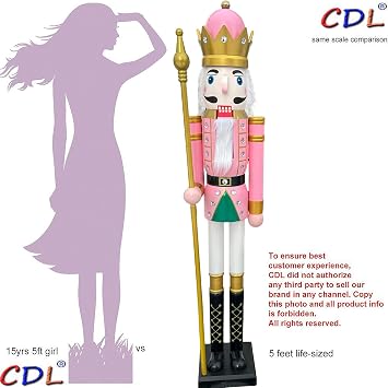 5ft Pastel Pink Giant Wooden Christmas Nutcracker King (5 feet, King Pastel Pink K16)