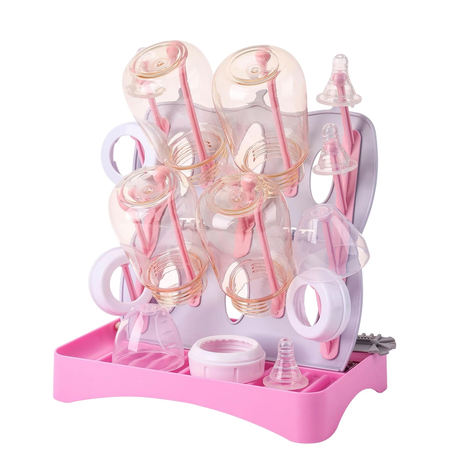 Erconsso Babys Bottle Drying Rack, Babys Bottle Storage Organizer Foldable 16 Hook Holder For Pump Straw Brush Organizer Travel Nursery Daycare Home Kitchen Sink Parents