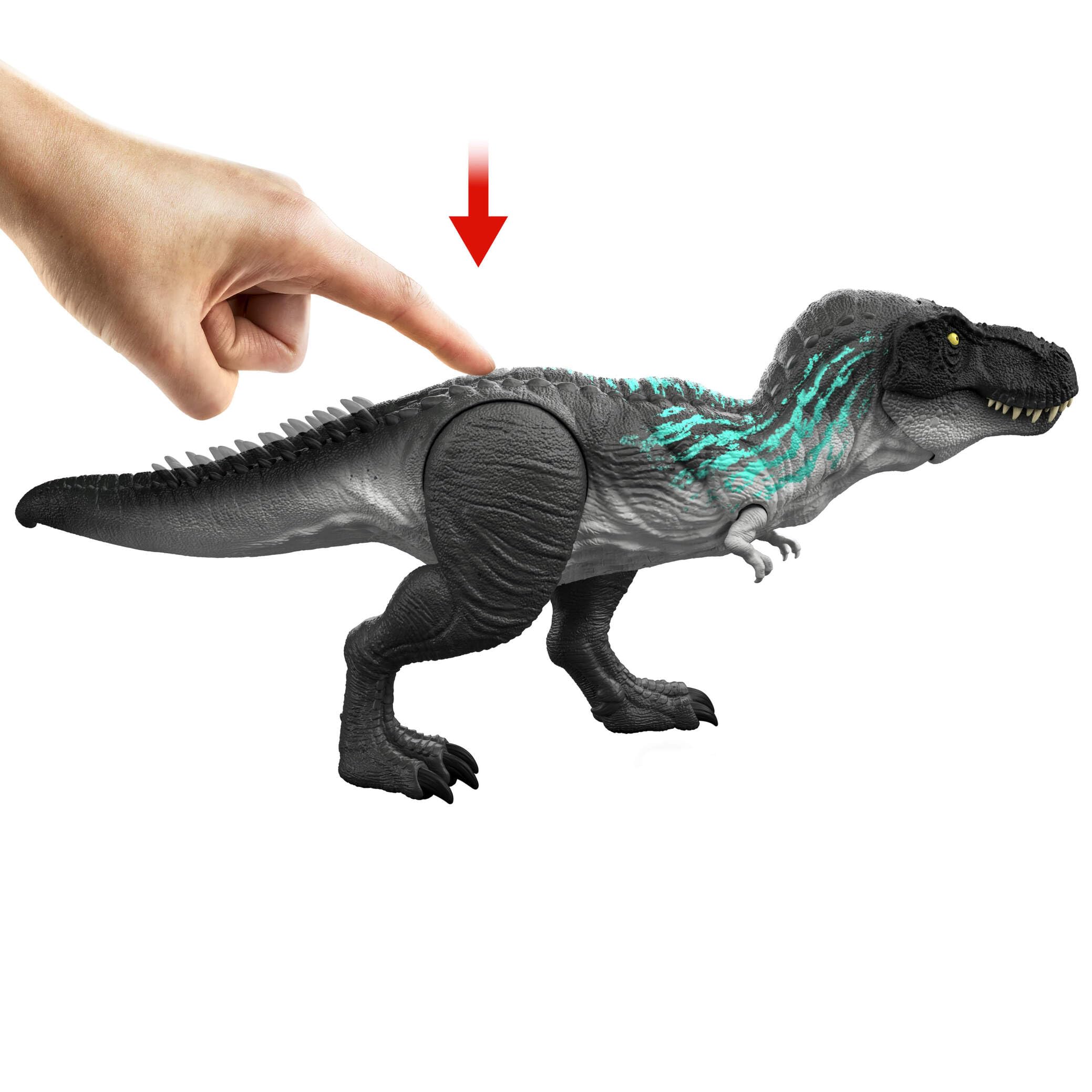 Mattel Jurassic World Muscle Madness Tirannosauro Rex Action Figure | T-Rex con muscoli espandibili e spine estendibili lungo la coda, morde e ruggisce, JKG92