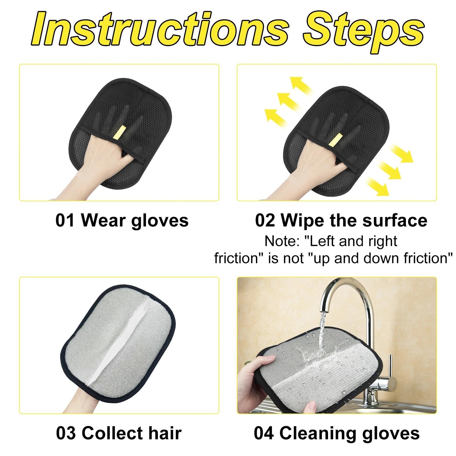 3 Pièces Gant Anti Poils Animaux, Gants d'épilation, Pet Hair Remover Glove, Brosse Poils d'animaux, Gants Magnétiques Réutilisables pour Chien, Chat, Canapé, Tapis, Vêtements
