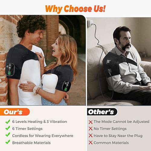 Miniatura 6 de Masaje de hombro con almohadilla térmica, envoltura térmica inalámbrica con vibración, soporte eléctrico para comodidad de hombros y relajación del