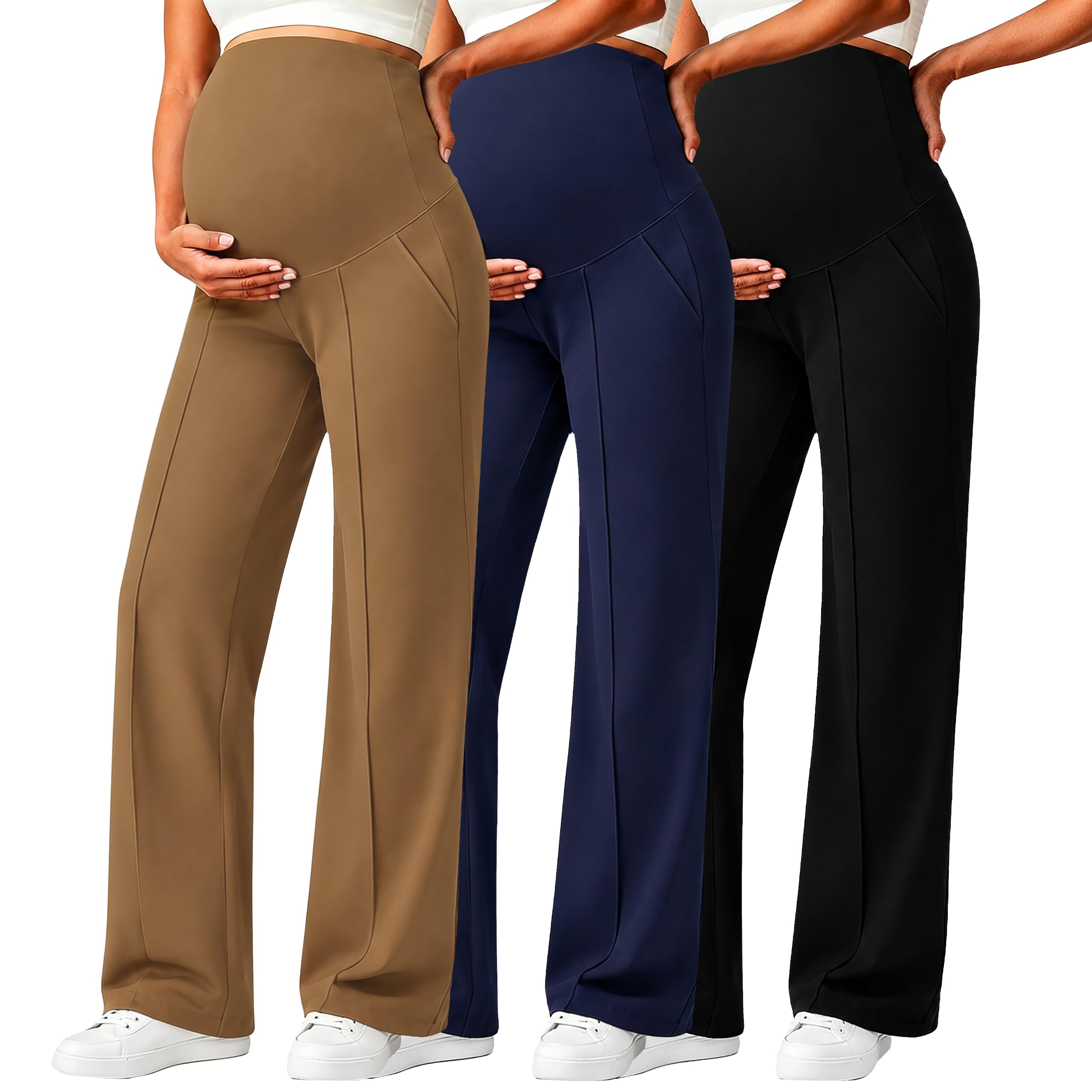 Ecavus 3 Pack Women's Maternity Pants Over Belly for Business Casual