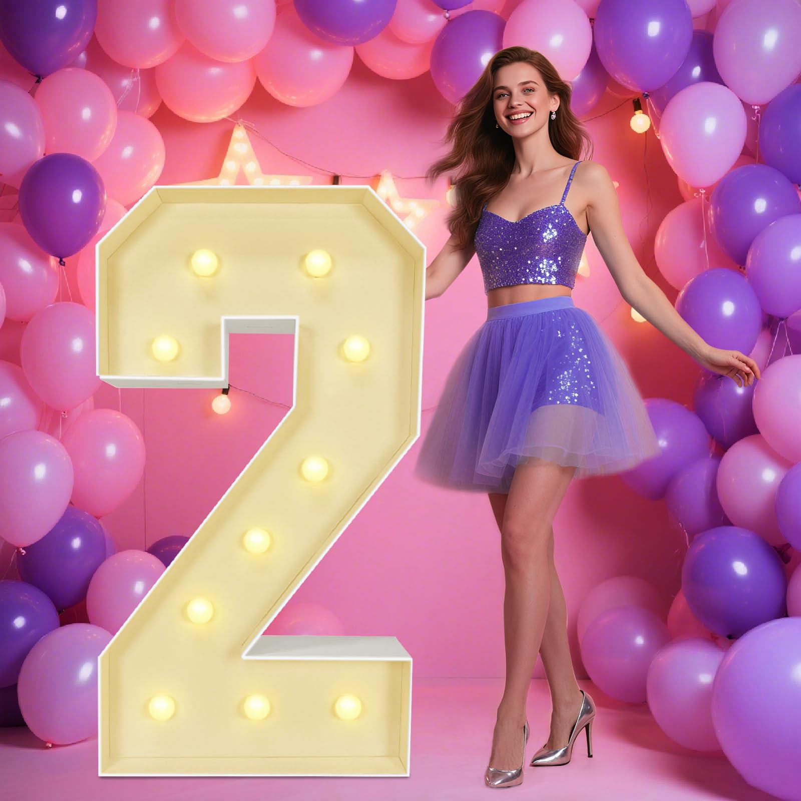 2.3FT Marquee Light Up Numbers 2, Big Marquee Letter for Baby Shower Birthday Engagement Wedding Party Decor 2026 Graduation Grad Decorations, Easy to Assemble,70cm/28in