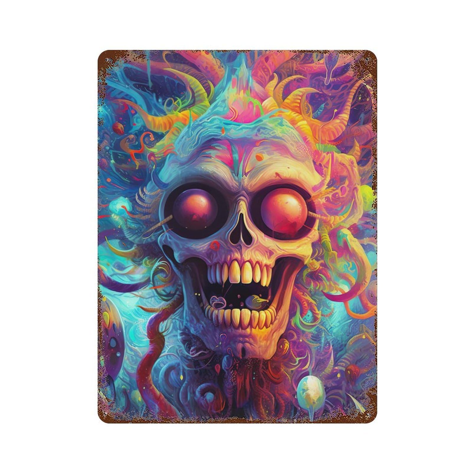 Funky Skull Decorative Tin Sign 15.7"x11.8", Ideal for Basement, Hobby Room And Garage Decor