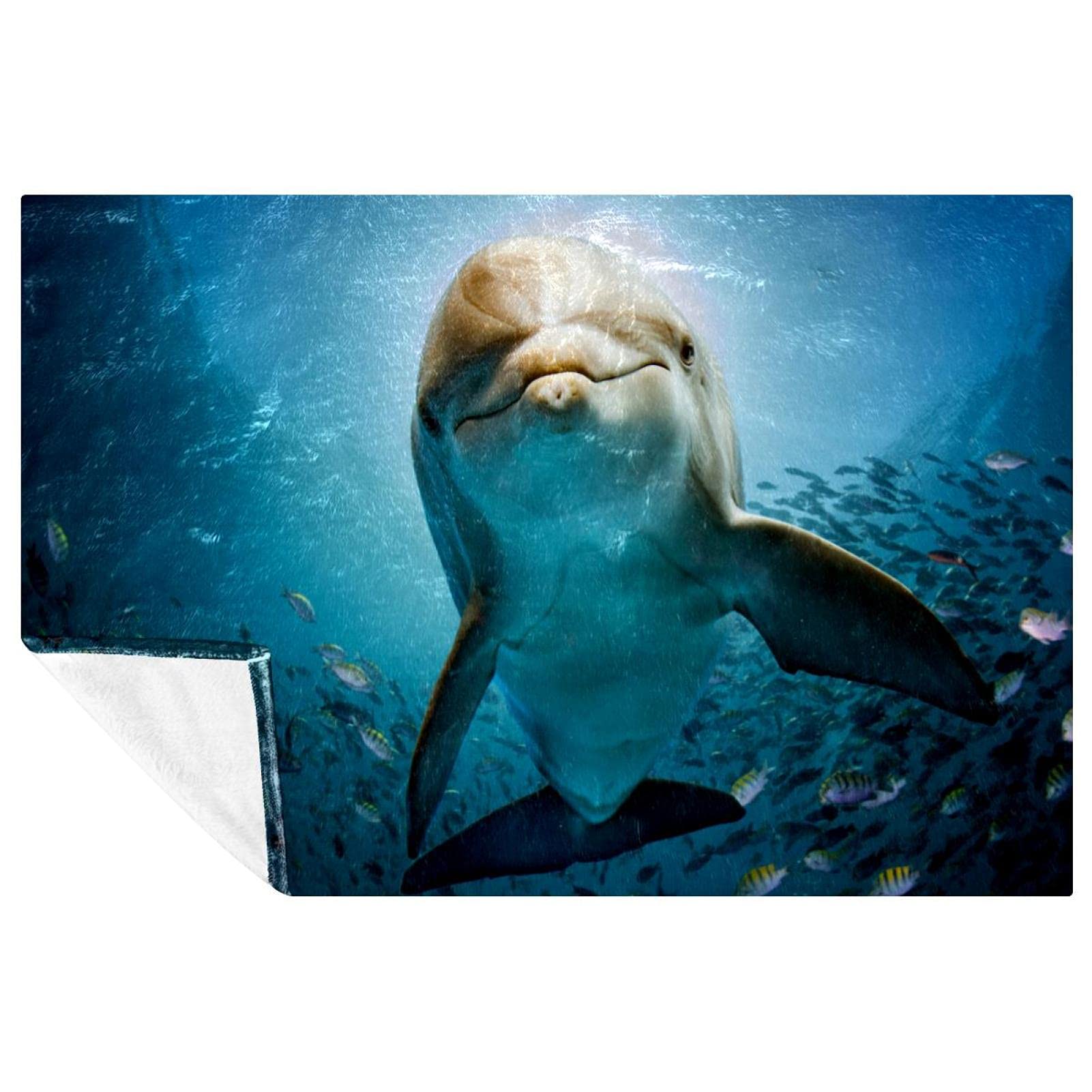 Couverture dauphin sous la mer 150x100 cm douce et chaude pour lit et canapé