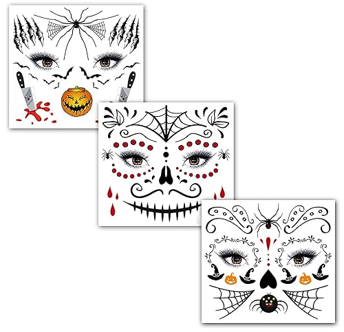 Miniatura 3 de Tatuajes faciales para cicatrices de araña, 9 hojas, máscara de telaraña, broma, calcomanías temporales, tatuajes realistas para niños, niñas,