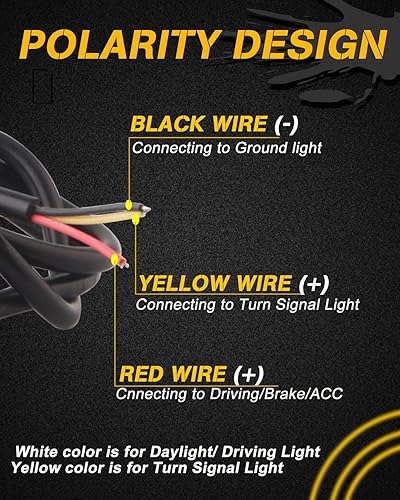 Miniatura 7 de Qasim Paquete de 2 luces LED de 23.6 in blancas y amarillas DRL LED de circulación diurna de flujo automático, tira de guía de señal direccional,