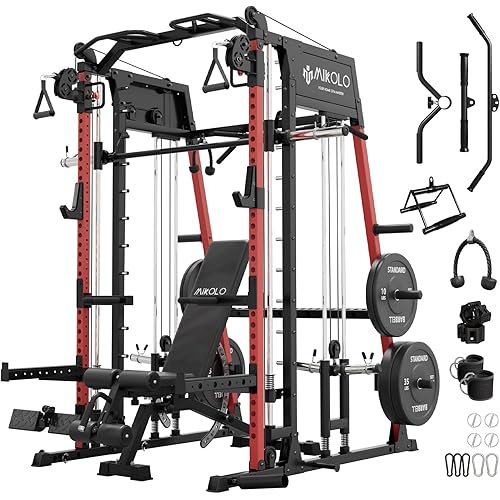 Mikolo M4 2.0 Smith Machine, All-in-One Power Cage with Independent Dual Pulley System, Multi-Function Home Gym Workout Cage for Cable Crossover