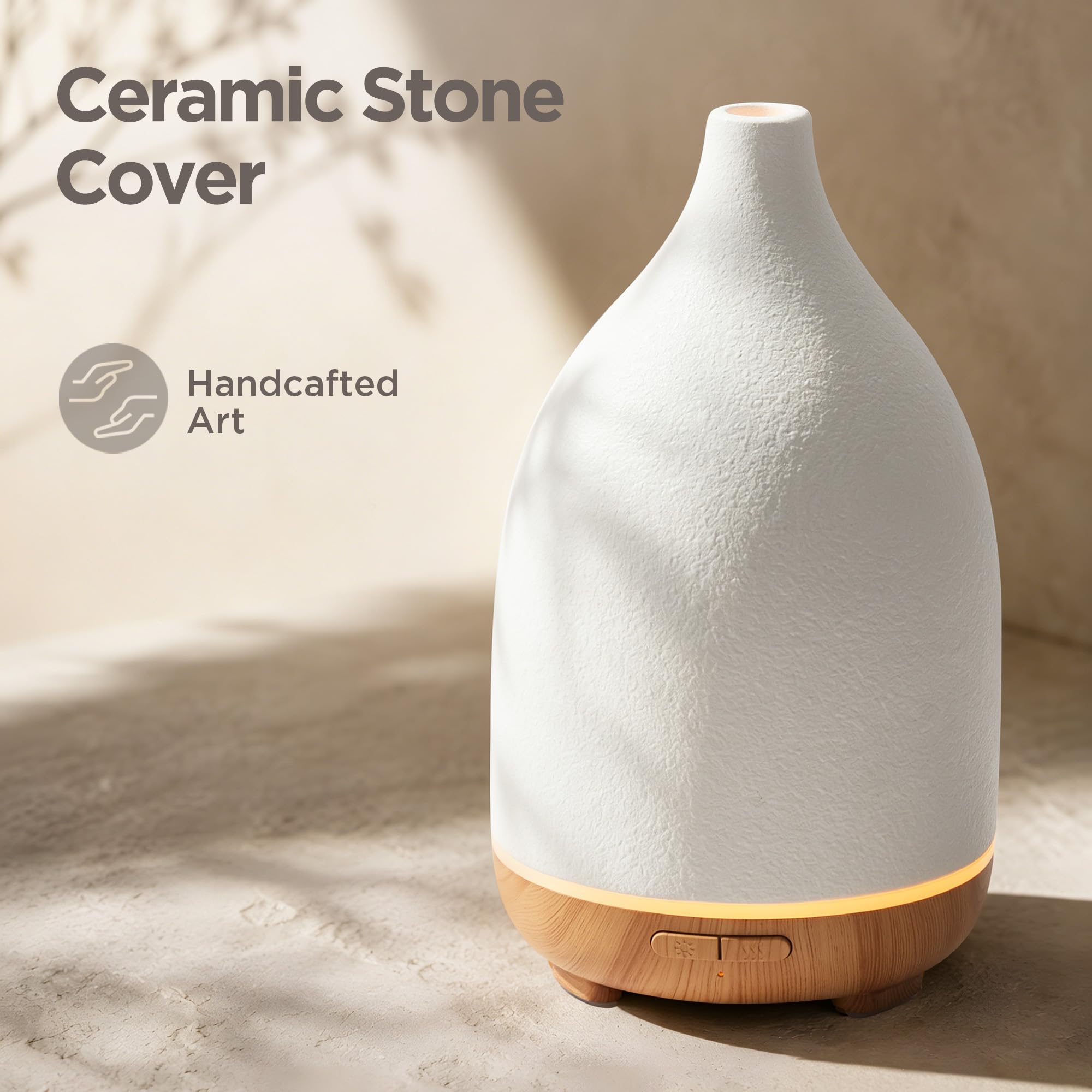 InnoGear Diffusore di olio, diffusore in ceramica da 150 ml, per oli essenziali, realizzato a mano, diffusore per aromaterapia, regalo per la mamma, umidificatore a nebbia fredda a ultrasuoni, con 2