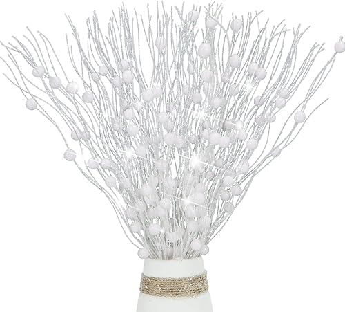 Miniatura 8 de 10 tallos de bayas artificiales con purpurina para recoger árboles de Navidad, rociadores rizados, ramas de bayas con purpurina sintética, ramitas