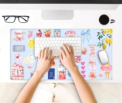 Miniatura 4 de Tapete de escritorio azul con diseño de gato kawaii, retro, vintage, grande, XXL, tapete de mouse para computadora, teclado, laptop, mouse, A1