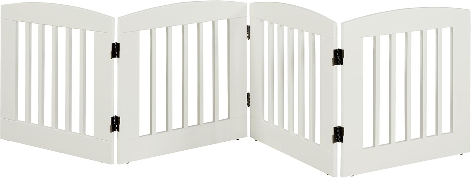 BarkWood Freestanding Wood Pet Gate - 4 Panel Expansion - Medium - 24"H - White Finish