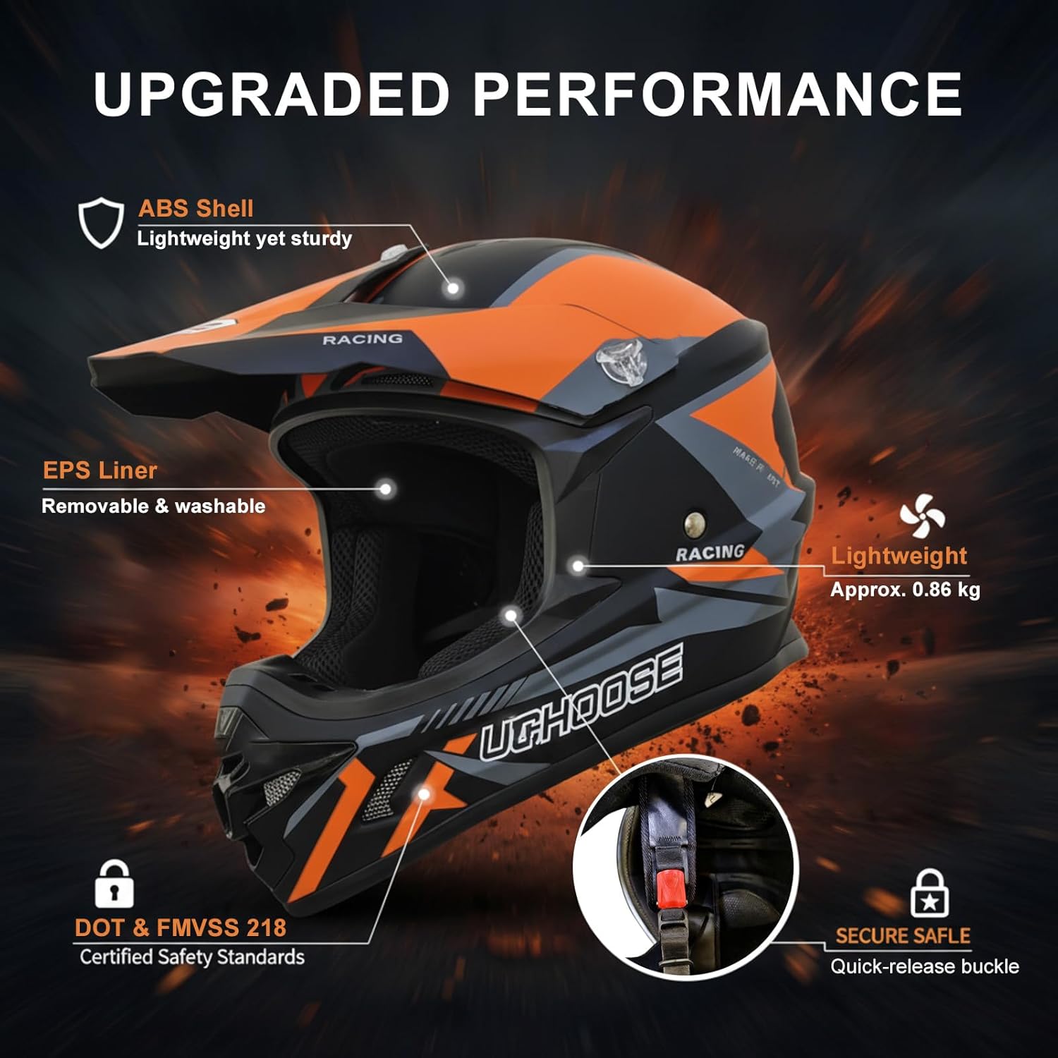Uchoose Adult Dirt Bike Helmet DOT Approved Motocross Helmets for Men Women ATV Dirtbike BMX MX Off-Road Motorcycle Helmet with Goggles