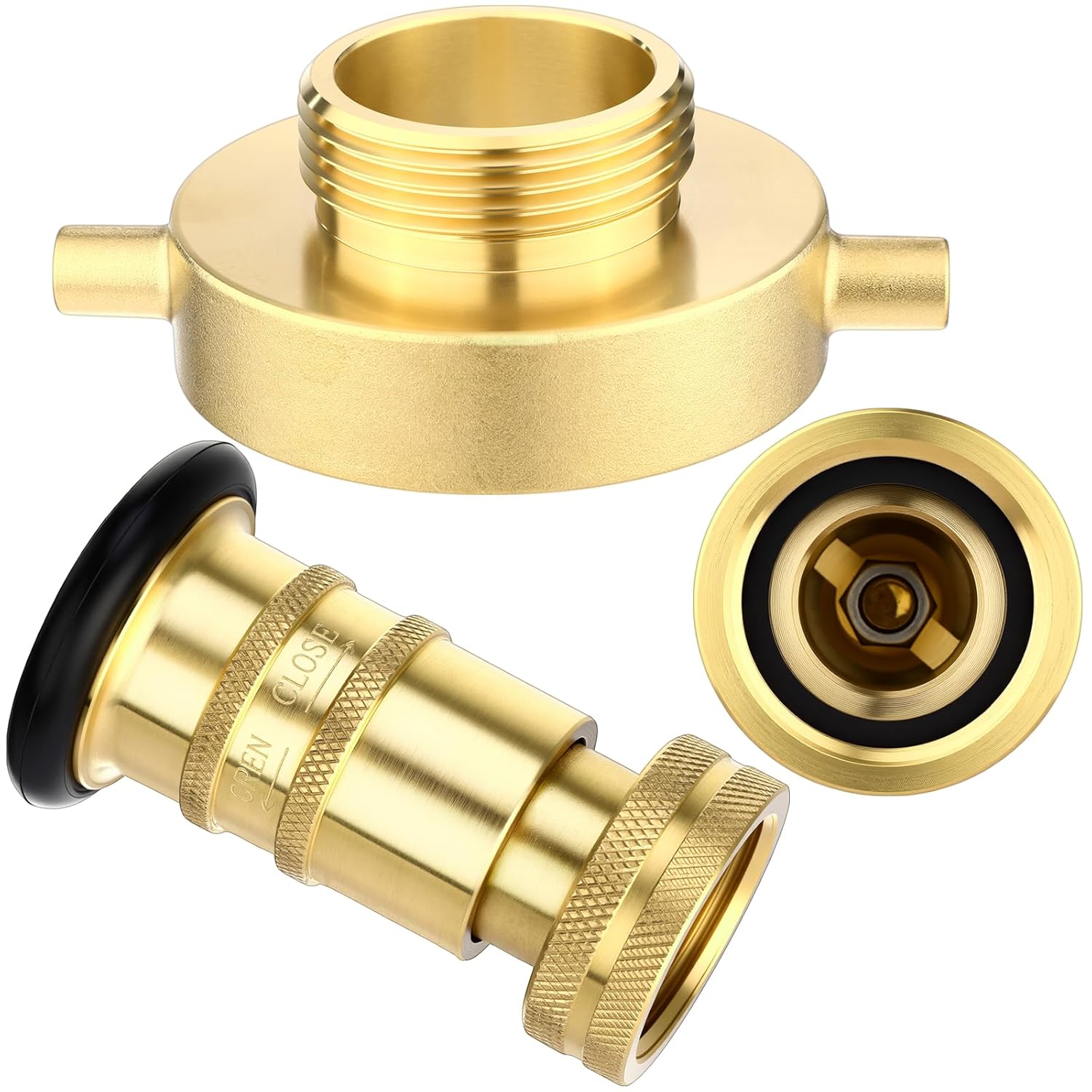 Shimeyao (1" NPT/NPSH) Brass Fire Hose Nozzle Fire Equipment Spray Jet Fog Brass Hydrant Adapter with Pin Lug 2-1/2" NST (NH) Female x 1-1/2" NST (NH) Male
