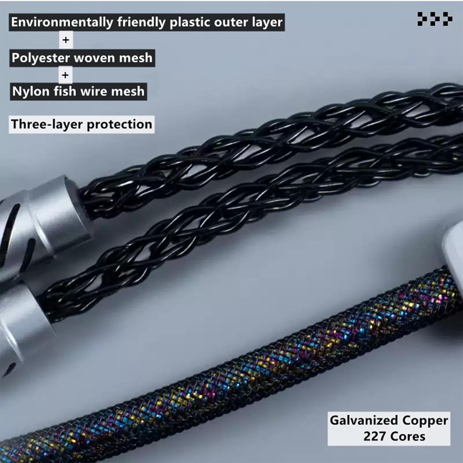 2-IN-1 USB C Dual 8K Mechanical Keyboard Magnetic Axis Cable , Thick Braided RGB Flash Cable, Stable Without Interruption, Metal Aviation Plug for Mechanical Keyboards/Mice/Hubs, 1.5Meter (Black)