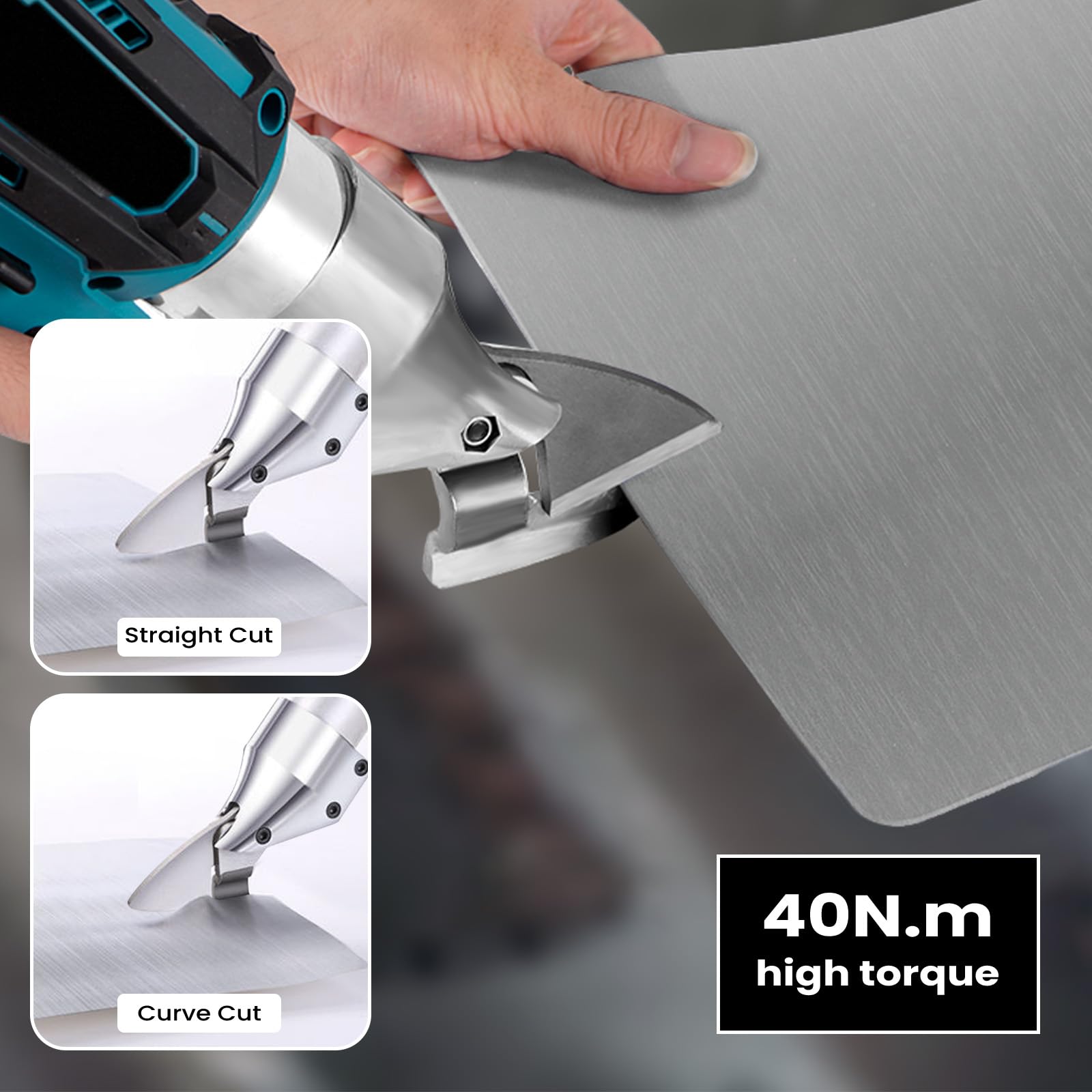 ONEVAN cisaille tole sans fil, cisaille electrique avec 2 batteries de 1,5 Ah e chargeur rapide, épaisseur de coupe 3 mm, ciseaux electrique à métaux pour couper le métal, fer, tapis et tissu