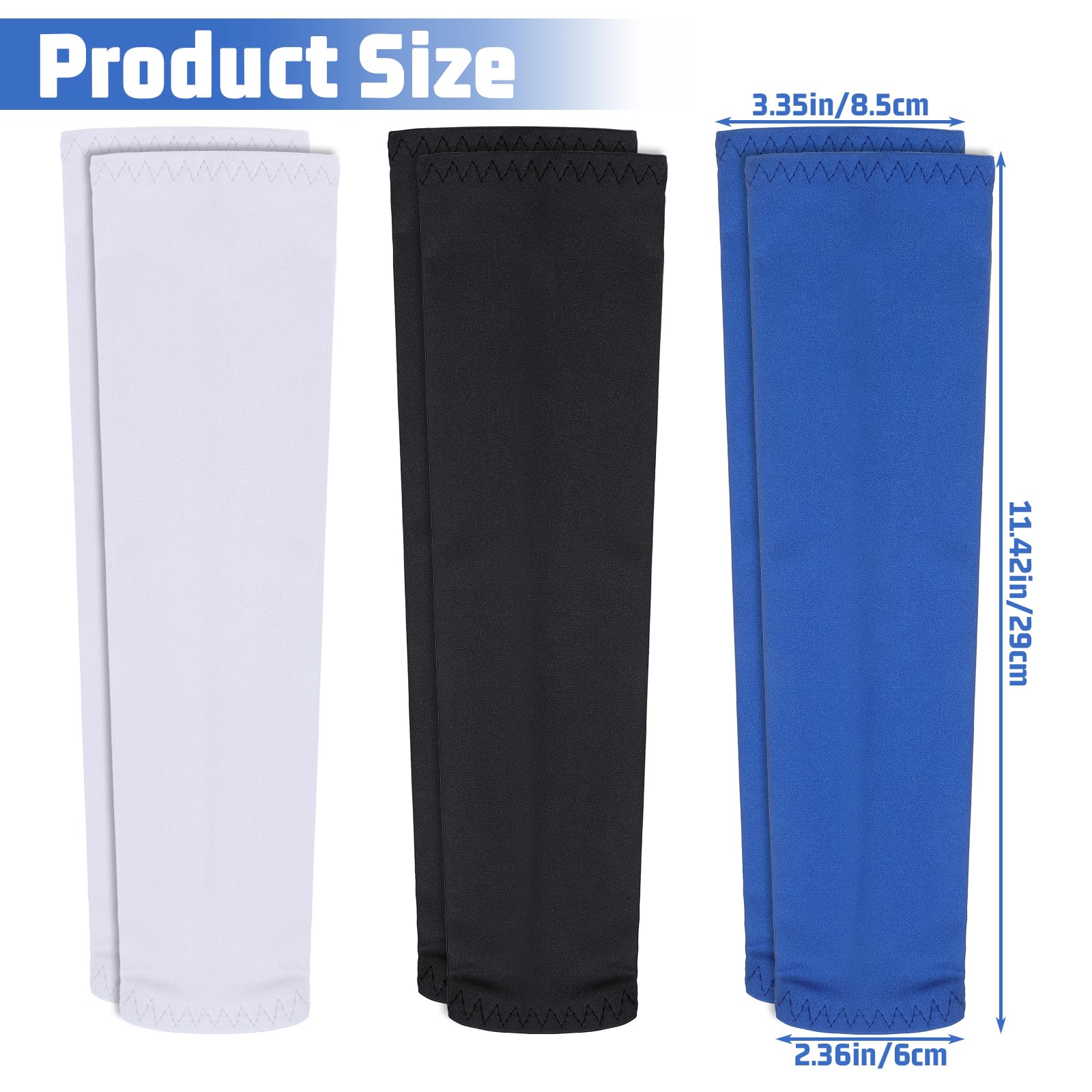 Mangas de brazo para niños, 3 pares de mangas de protección solar UV para niños y niñas, manga elástica transpirable para exteriores, para baloncesto, voleibol, béisbol, deportes (negro, blanco, azul)