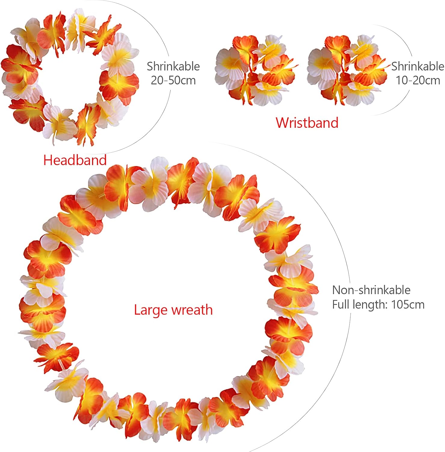 4 Set Hawaiian Lei Garlands Leis Luau Flower Tropical Hawaiian Party