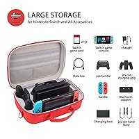 Vista 2 de Red & White Travel Carrying Case For Nintendo Switch & Switch OLED, Deluxe Protective Hard Shell Waterproof Case Fits Nintendo Switch Console & Full