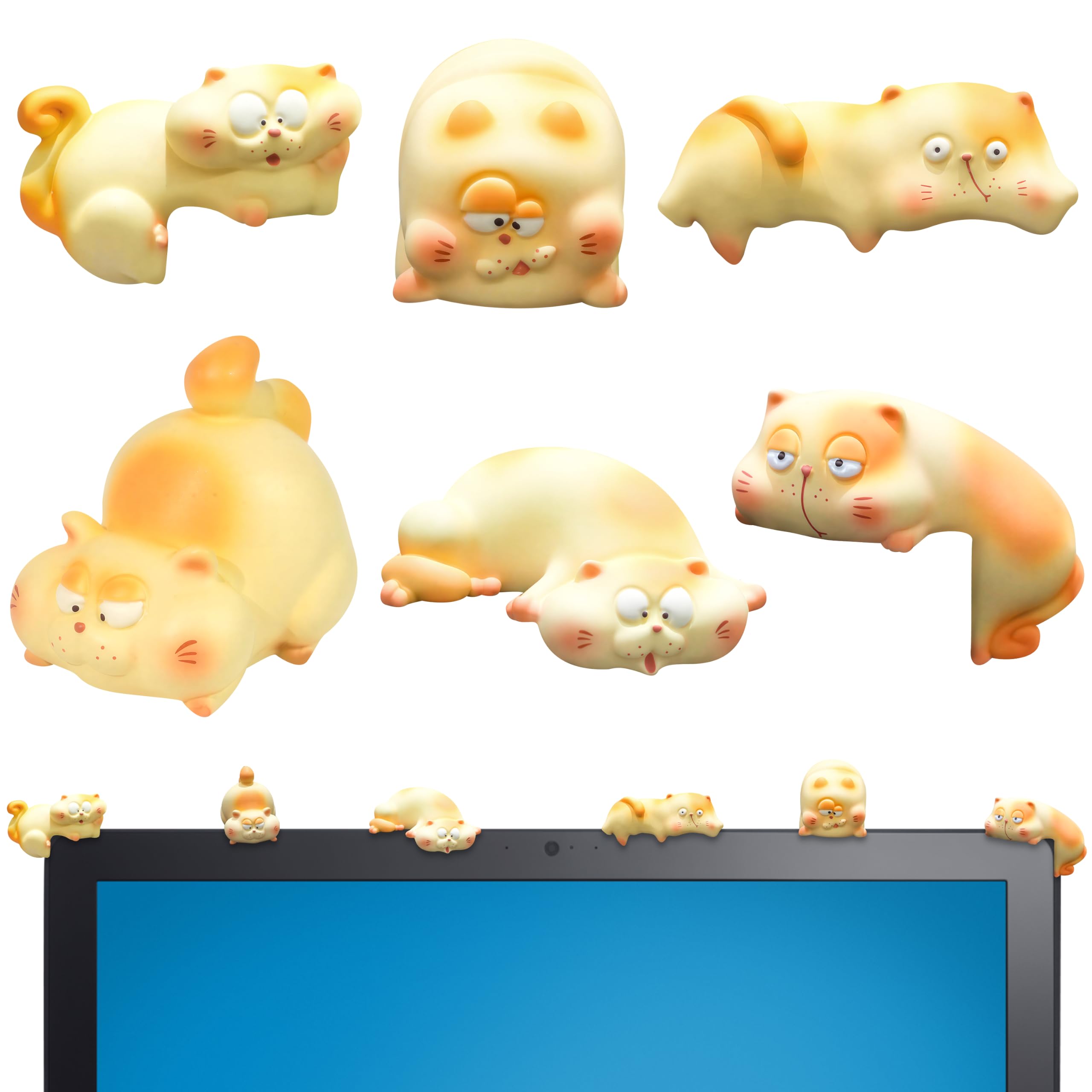 GerdfeiTawtab Fat Cat Figurines Set 6Pcs Car Dashboard Monitor Decor Resin