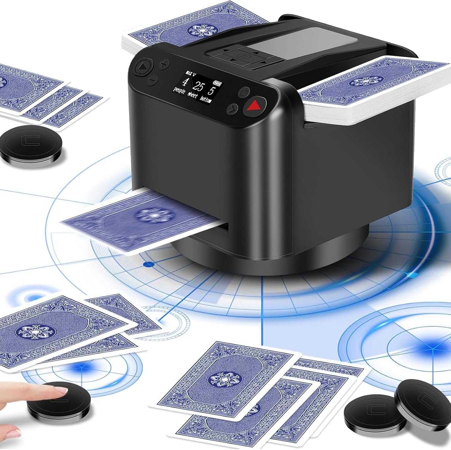 Mescolatore e mazziere di Carte Automatico 2 in 1, mazziere di Carte Rotante a 360 Gradi con Display OLED e Controllo sensibile al Tocco, mazziere Automatico Ricaricabile per Uno, Poker Black