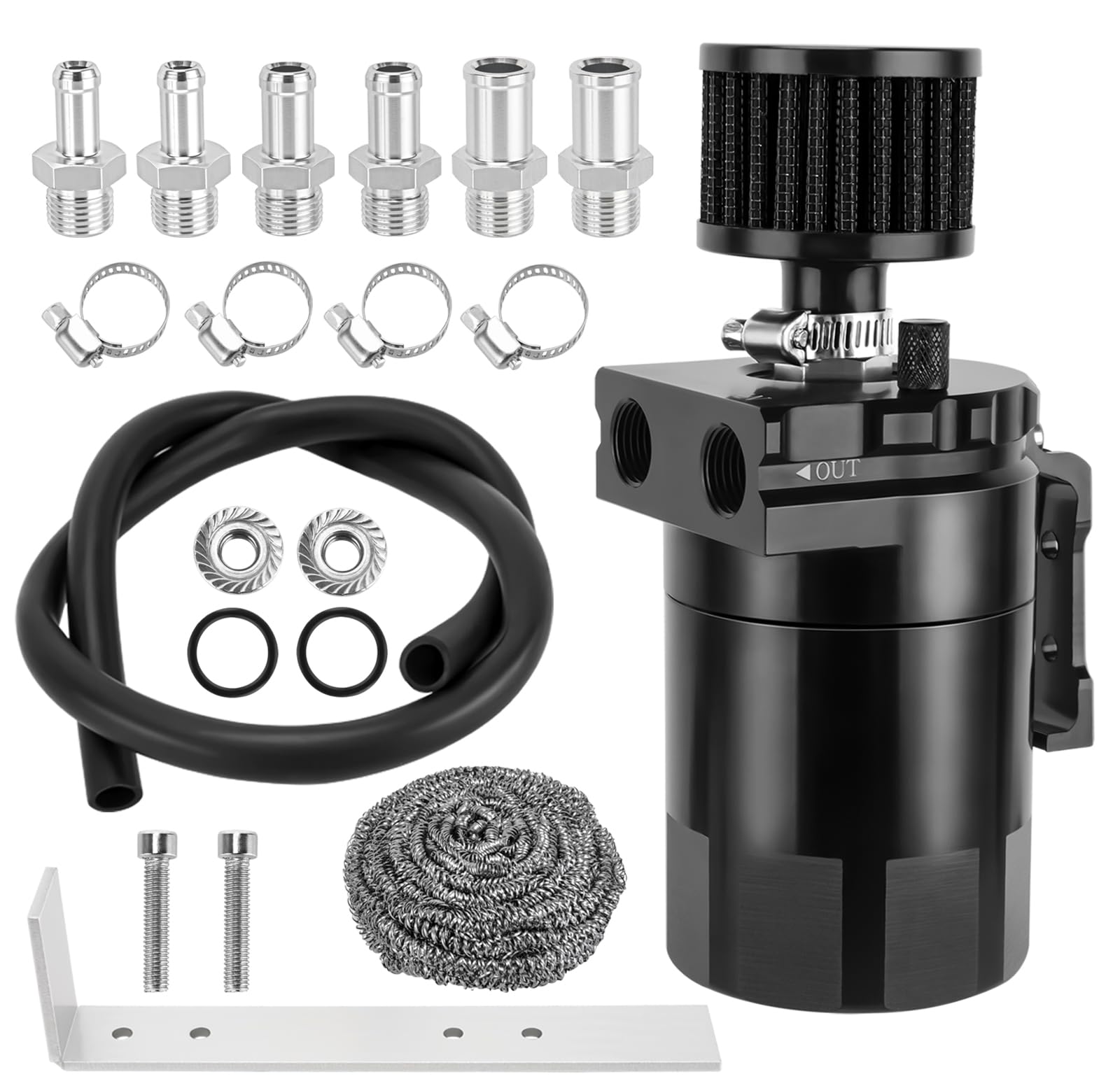 Oil Catch Can, Baffled Oil Separator Catch Can 300ml with Breather Filter with 3/8" Fuel Line Universal Aluminum Black
