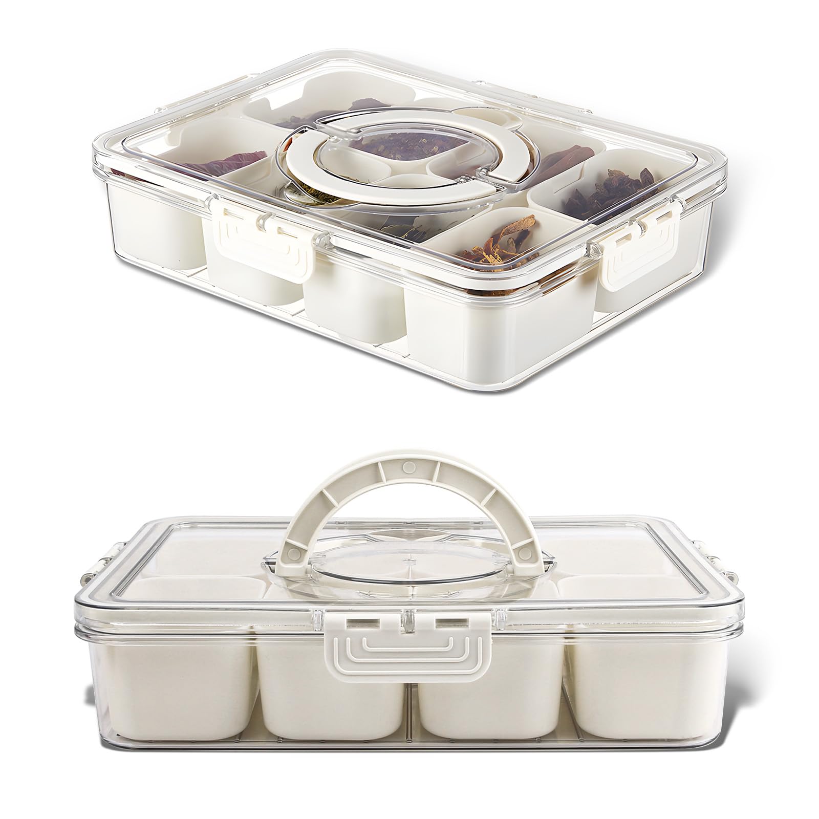 Contenitore per snack portatili, vassoio da portata diviso con coperchio e manico, scatola per snack a 8 scomparti per caramelle, noci, biscotti, frutta, snack
