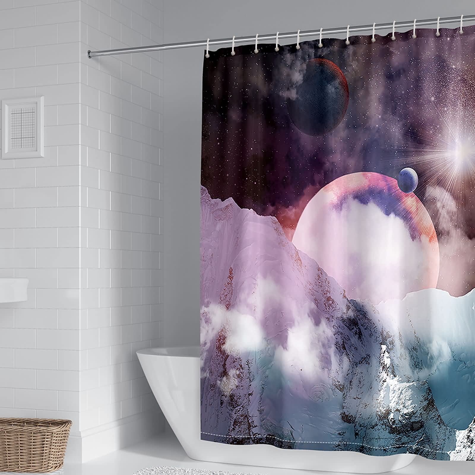 Rideau de douche polyester 180x200cm planètes pour salle de bain KnSam