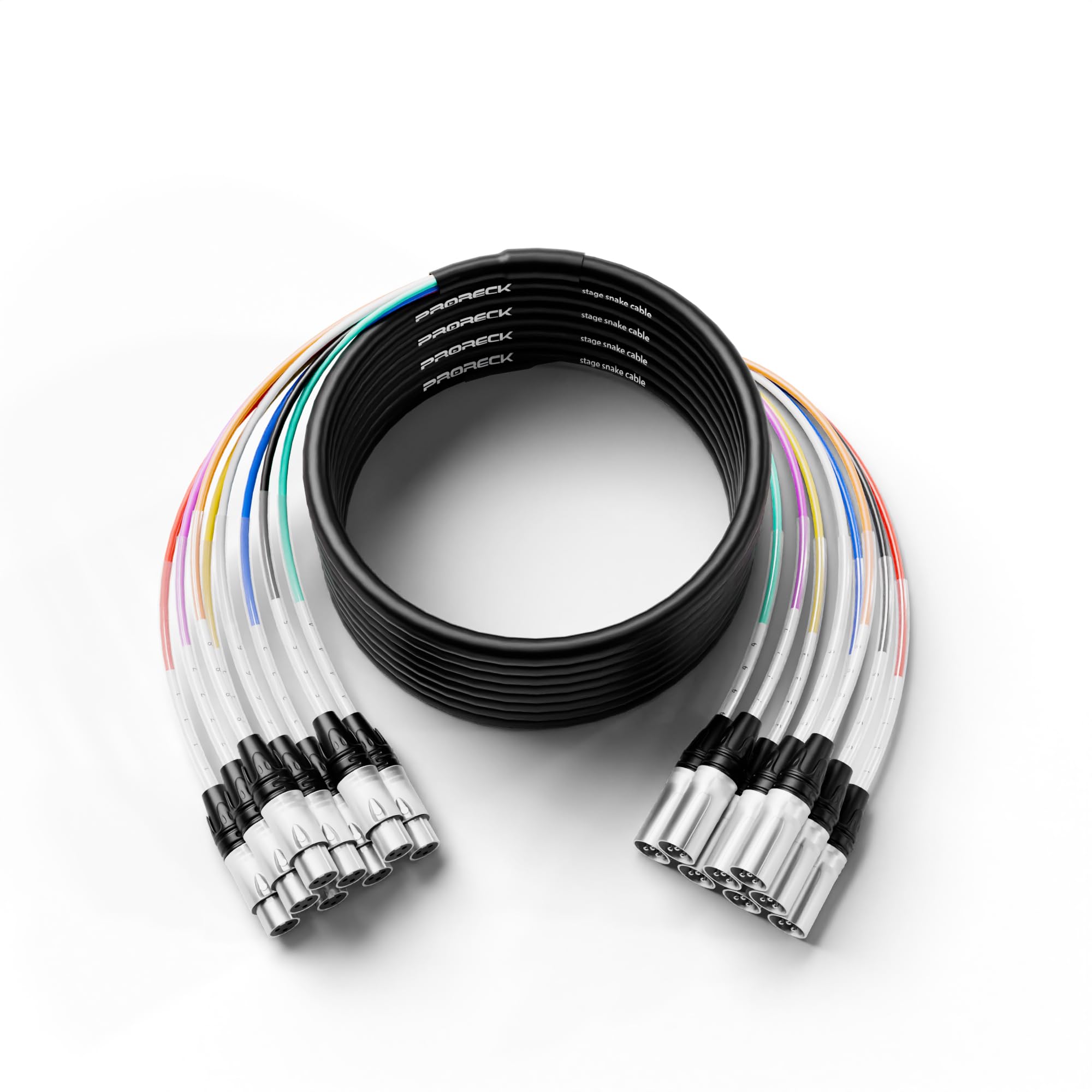 PRORECK Cavo a serpente da 7,6 m, cavo audio schermato a 8 canali, da XLR maschio a XLR femmina, con connettori colorati per palcoscenico professionale, studio e live (PR-XLR/XLR-8 x 25)