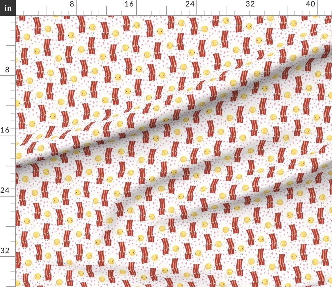 Spoonflower Fabric - Bacon Egg Funny Food Novelty Print White Smaller Scale Valentine Faces Printed on Petal Signature Cotton Fabric by The Yard - Sewing Quilting Apparel Crafts Decor