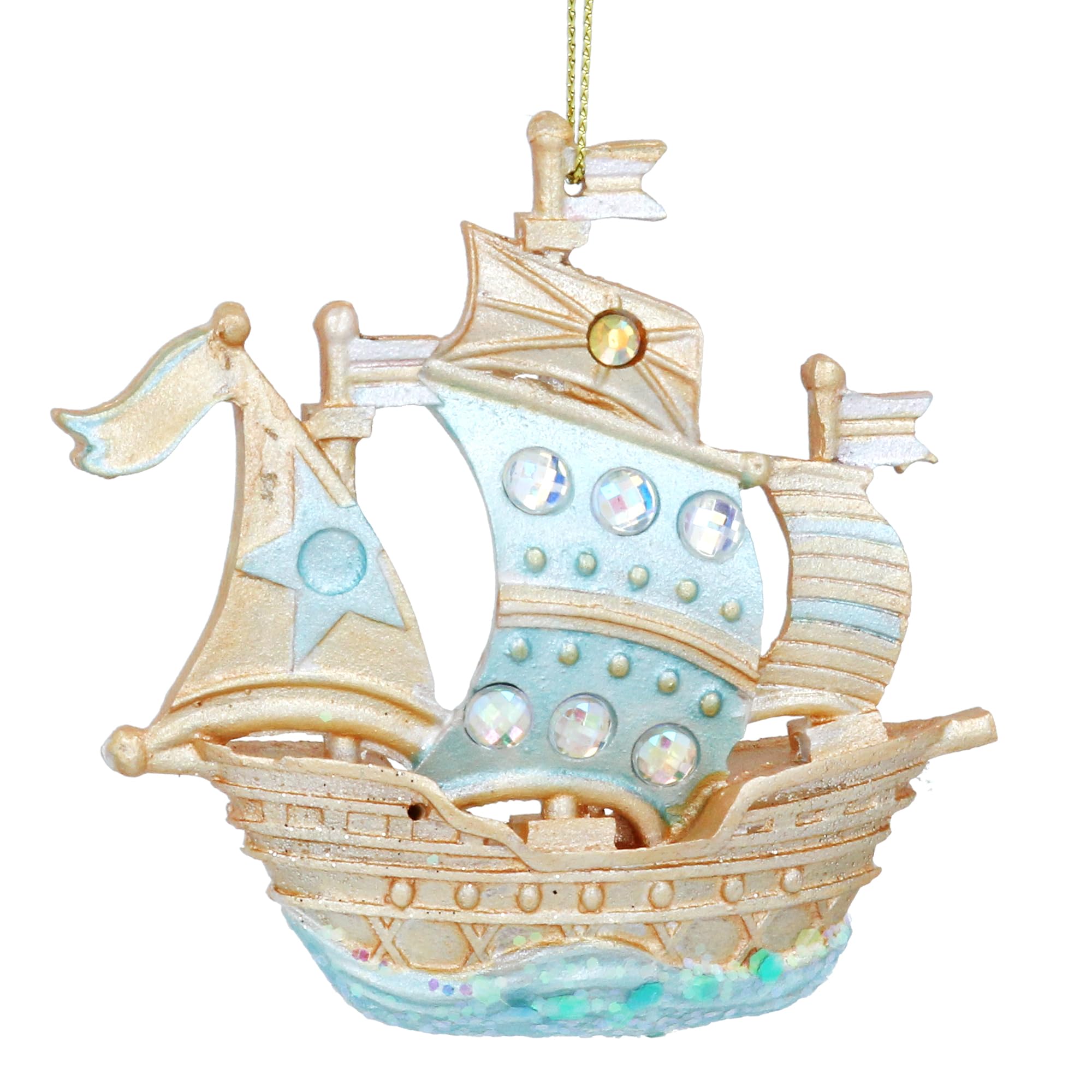 Gisela Graham Blue And Gold Resin Pirate Ship Ornament