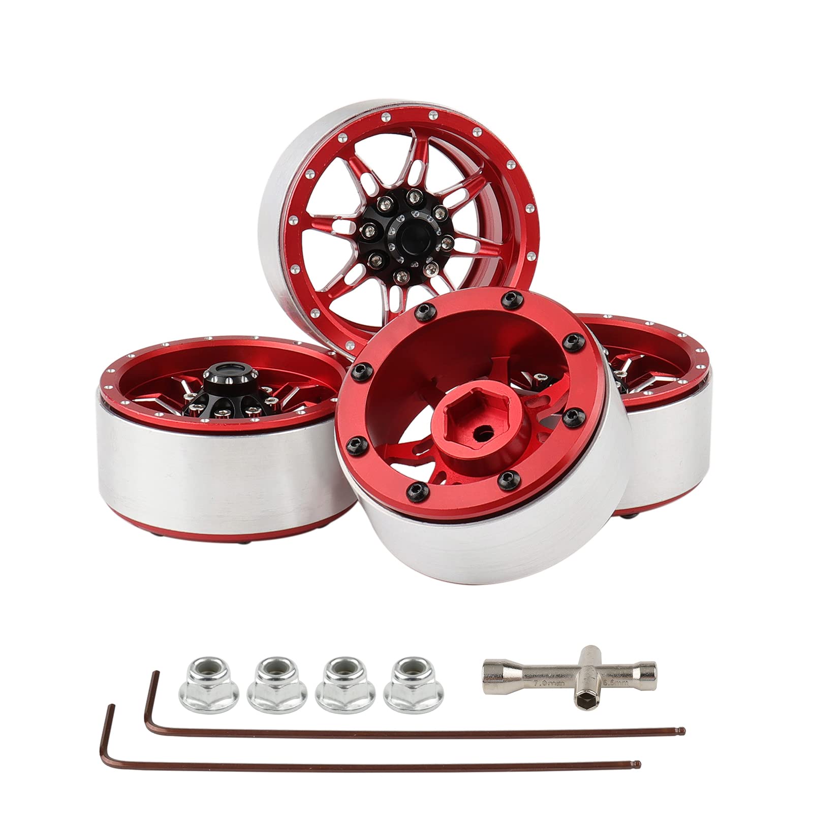 Rchobbytop 4pcs 1.9" Aluminum Beadlock Wheels For 1/10 RC Crawler - Black/Red, 12mm Hex, For TRX-4, SCX10, Axial - View #10