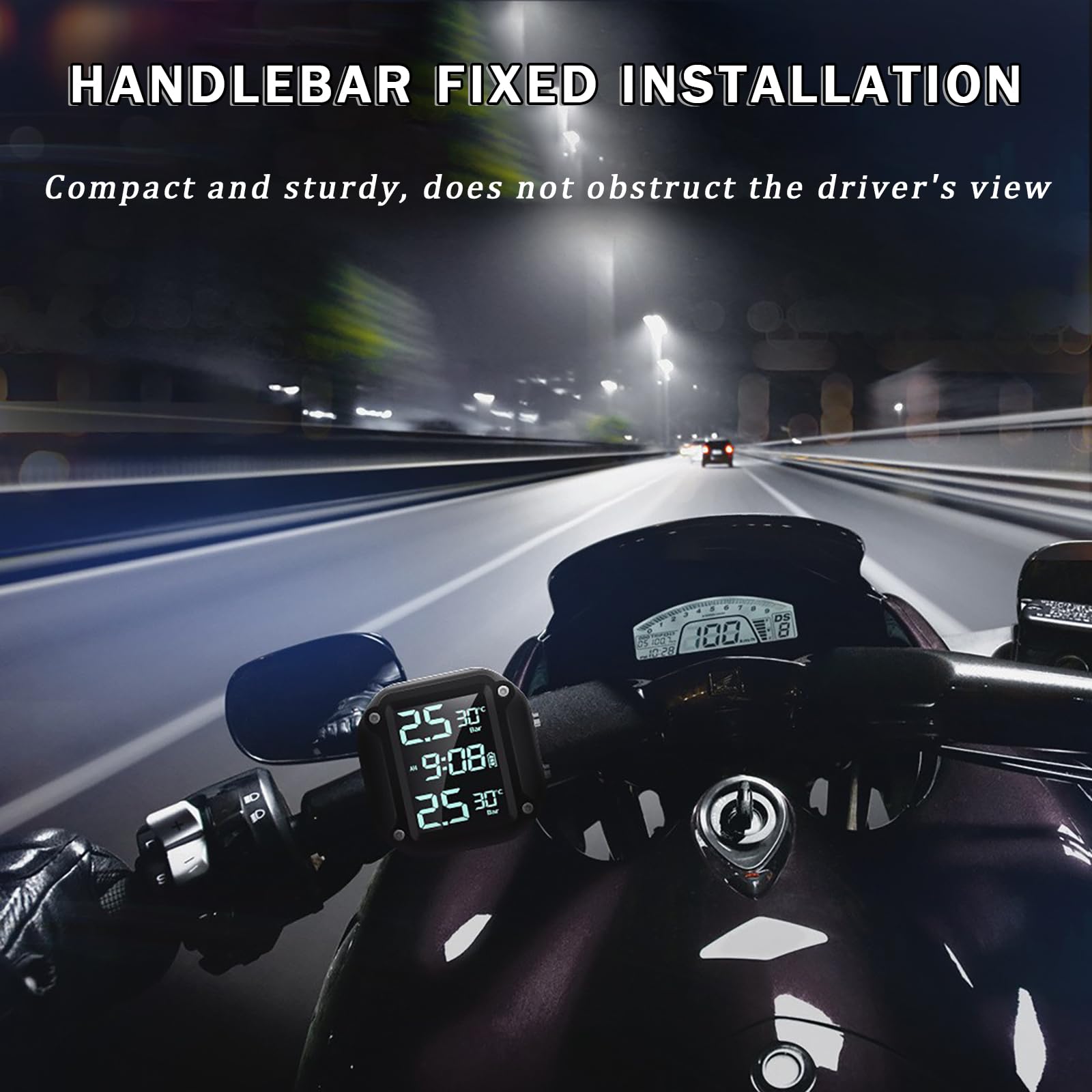 TPMS Motorrad Reifendruckkontrollsystem für Guzzi V85 TT 2019-2023 2024, Kabelloser Reifendrucksensor mit LCD-Anzeige Wasserdichter Reifendruck-Alarm