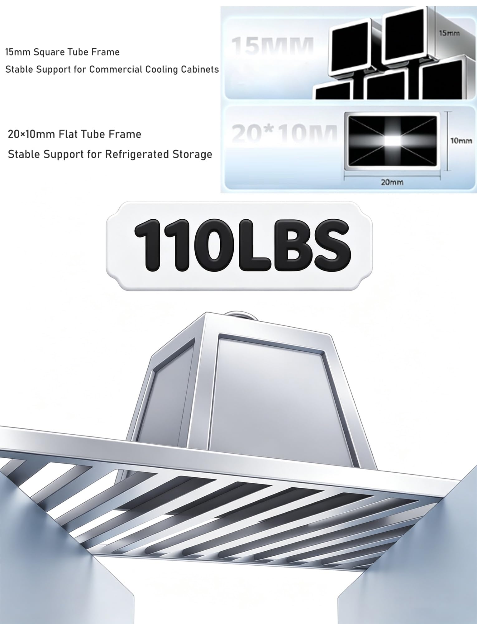 Estante acero inox 304 for frigorífico y congelador comercial | Rejilla de repuesto en acero inox 304 for vitrinas, congeladores y equipos de refrigeración(108x53cm/42.5x20.9in)
