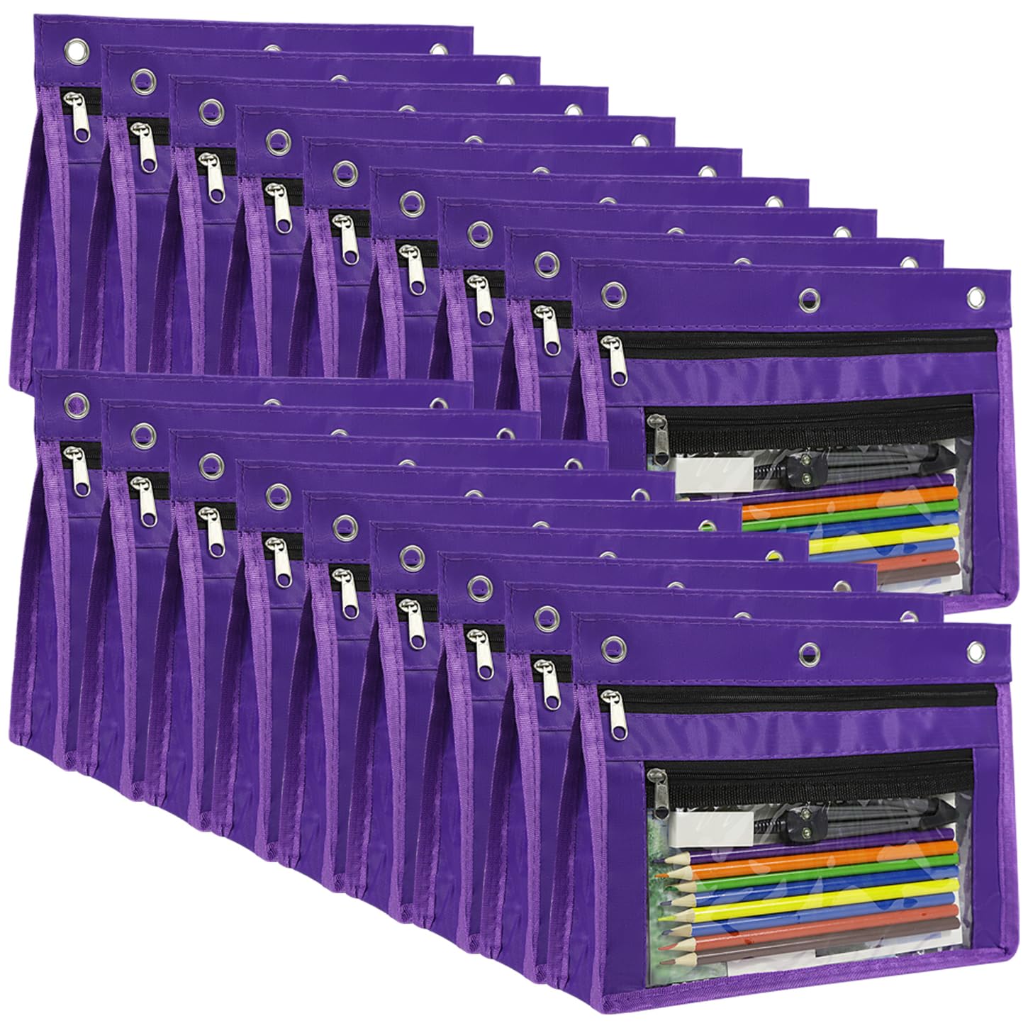YoeeJob Estuche expandible de 1 pulgada para carpeta de 3 anillos, paquete de 18 bolsas de lápices de gran capacidad con cremallera, estuche transparente de tres anillos, adecuado para la escuela y la