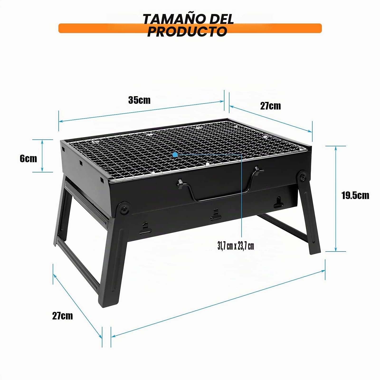 Barbacoa plegable de carbón o madera, para camping o viaje, Schwarz NR.1