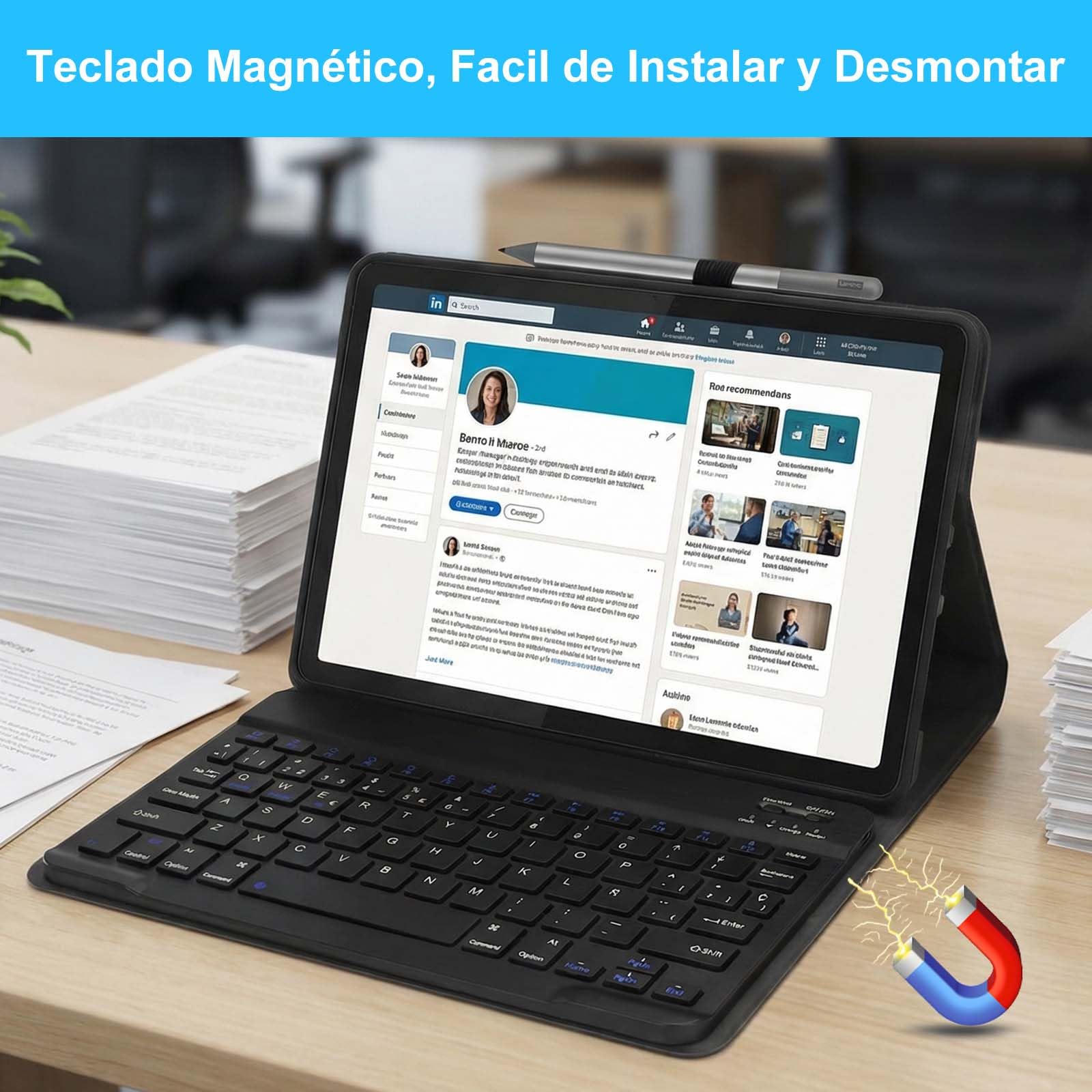 Funda Teclado para Lenovo Idea Tab 11 11 Pulgadas 2025, Español Ñ | Teclado Lenovo Idea Tab 11 (TB336FU/TB336ZU), Magnético Funda Tablet Lenovo Idea Tab 11 con Soporte para Lápiz, Negro