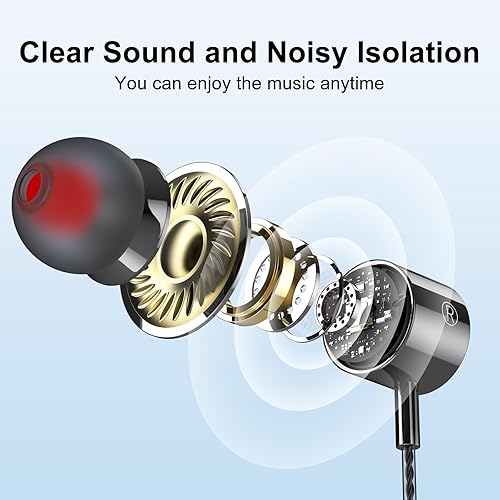 Miniatura 4 de Paquete de 2 auriculares con cable con micrófono, auriculares intrauditivos con cable con bloqueo de ruido y control de volumen, sonido premium y