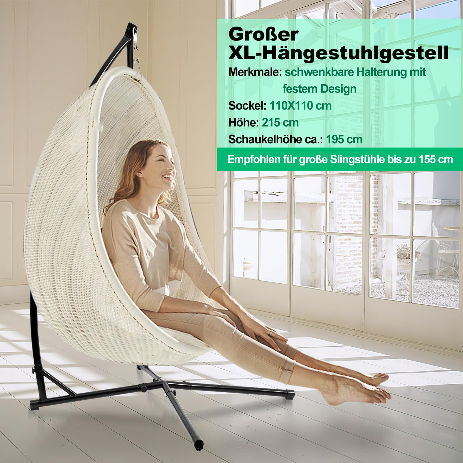 AMANKA Metalen Hangstoelstandaard 155cm - Hangstoelframe Tot 150 Kg Kinderen En Volwassenen